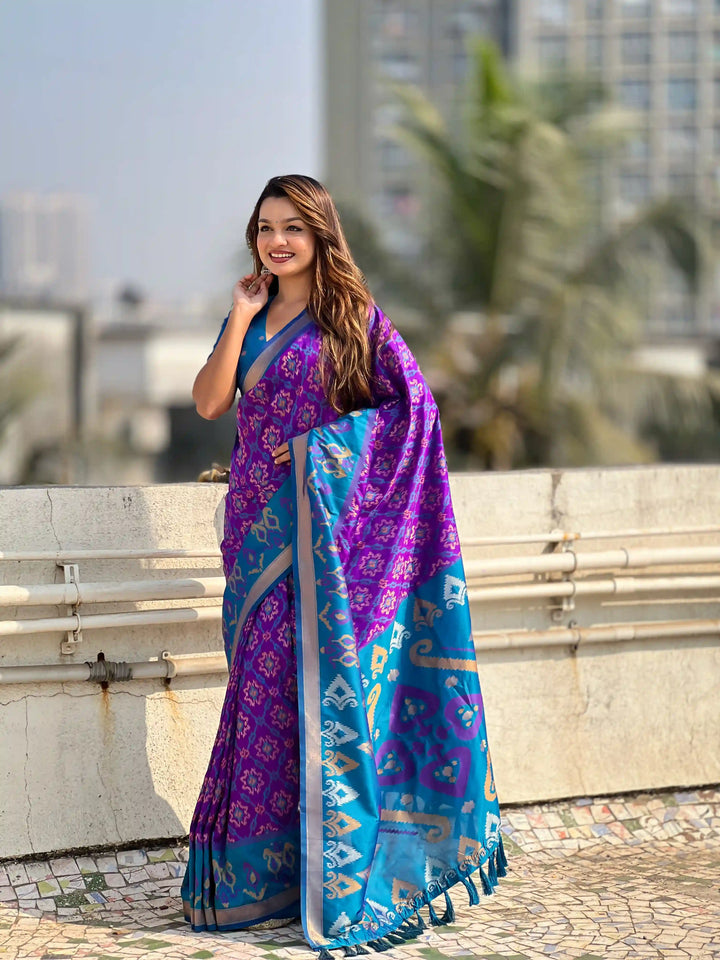 Luxurious Patola Silk Saree | Exquisite Wevon Meenakari Ikkat Work