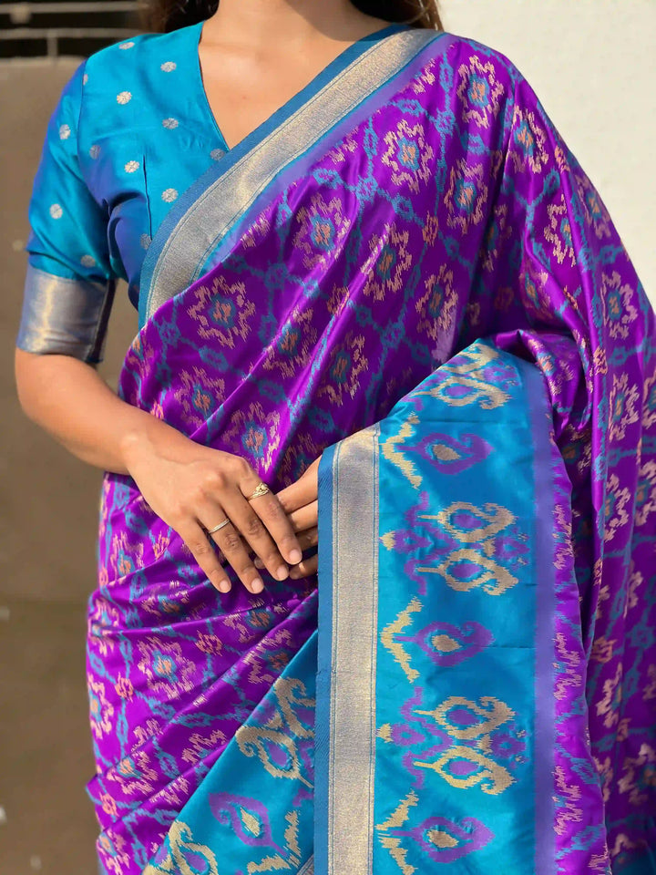 Luxurious Patola Silk Saree | Exquisite Wevon Meenakari Ikkat Work