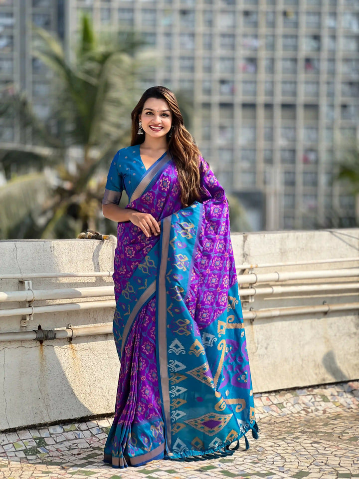 Luxurious Patola Silk Saree | Exquisite Wevon Meenakari Ikkat Work