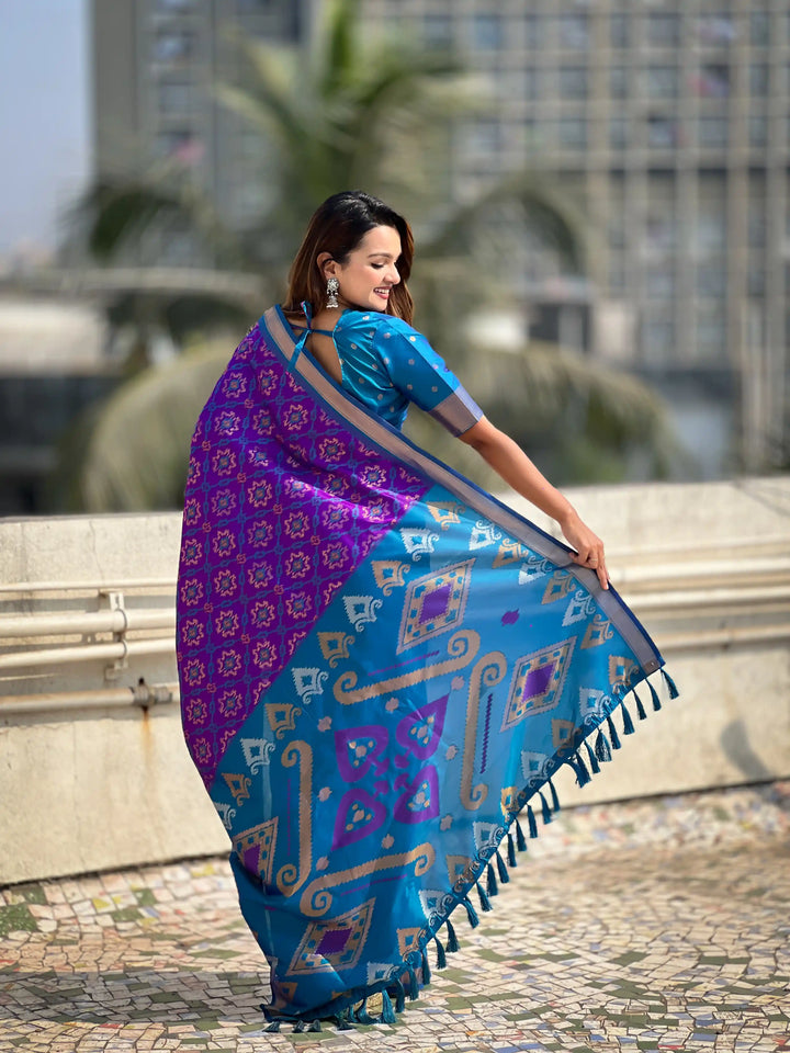 Luxurious Patola Silk Saree | Exquisite Wevon Meenakari Ikkat Work