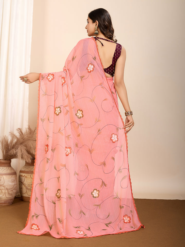 Partywear Georgette Saree | Art Silk Blouse Brush & Foil Print Work