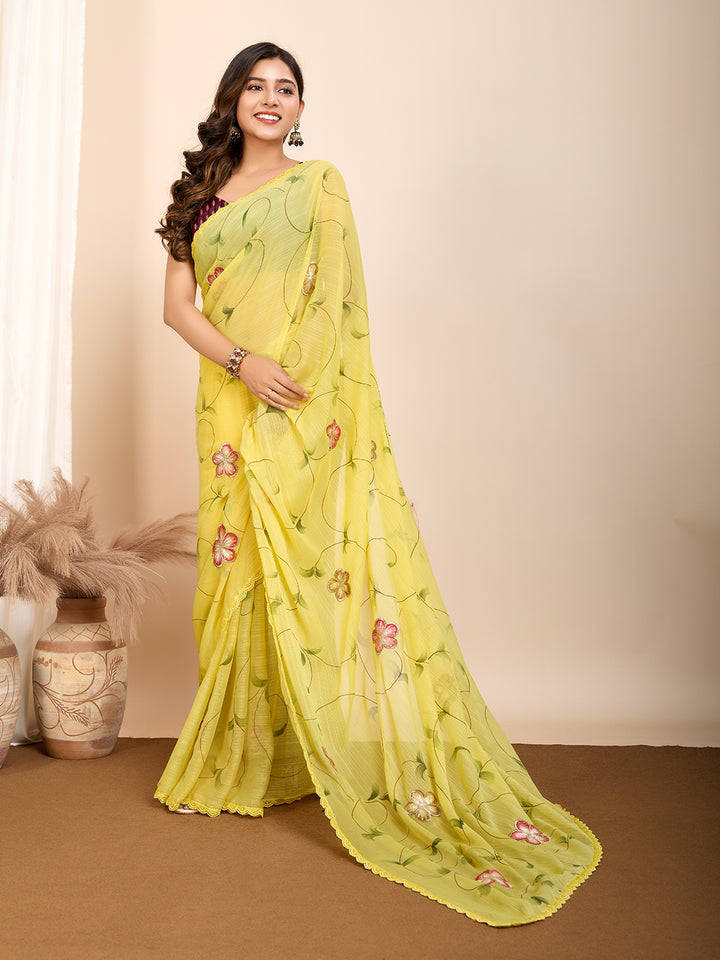 Partywear Georgette Saree | Art Silk Blouse Brush & Foil Print Work