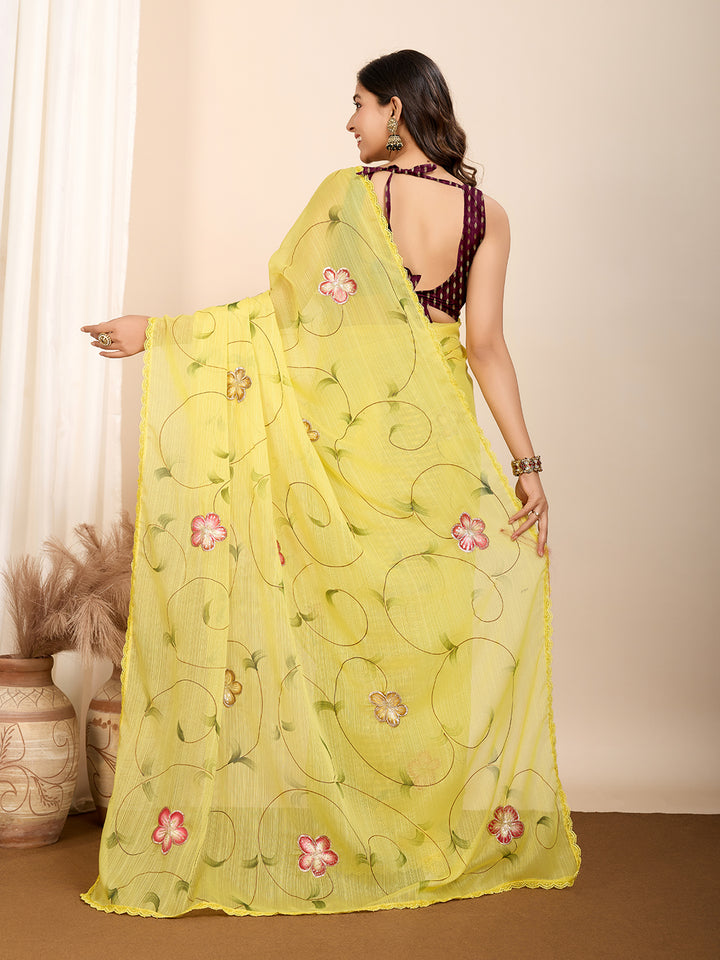 Partywear Georgette Saree | Art Silk Blouse Brush & Foil Print Work