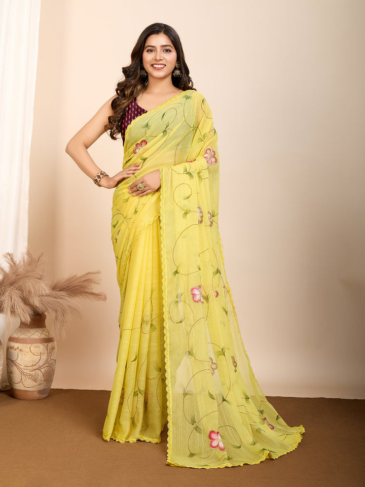 Partywear Georgette Saree | Art Silk Blouse Brush & Foil Print Work