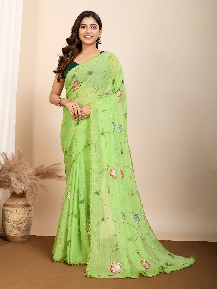 Partywear Georgette Saree | Art Silk Blouse Brush & Foil Print Work