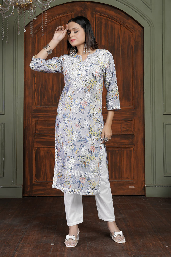 Stylish Women’s Cotton Kurti Set | Digital Print & Embroidery