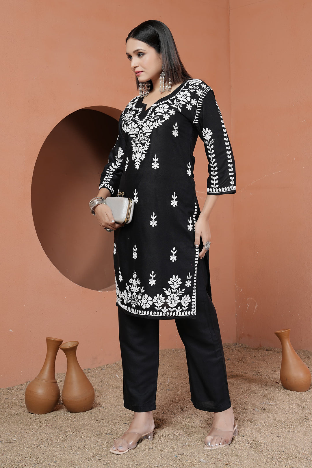Elegant Rayon Kurti with Bottom | Chikankari Embroidery Work