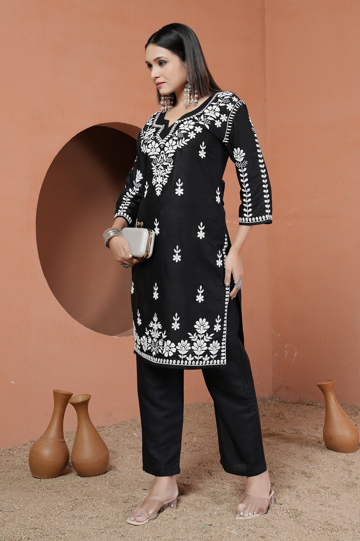 Elegant Rayon Kurti with Bottom | Chikankari Embroidery Work