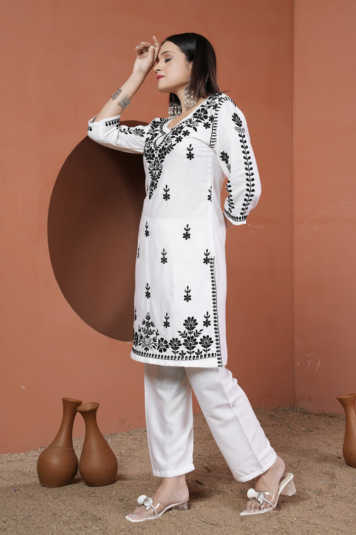 Elegant Rayon Kurti with Bottom | Chikankari Embroidery Work