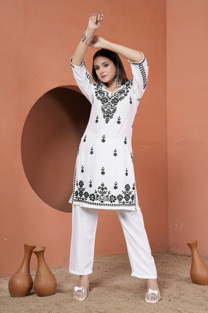 Elegant Rayon Kurti with Bottom | Chikankari Embroidery Work