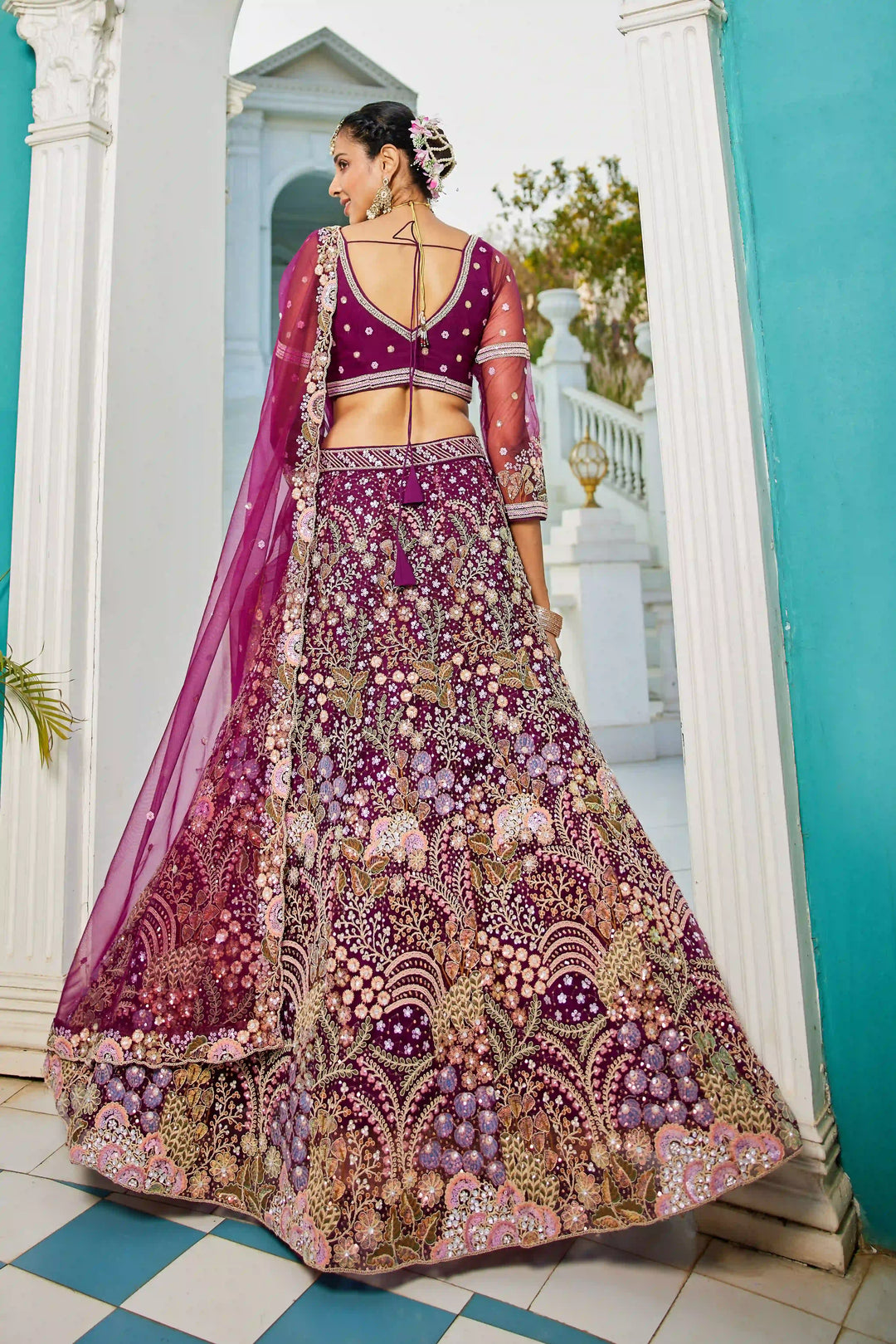 Glamorous Net Lehenga Choli | Designer Sequins & Thread Embroidery