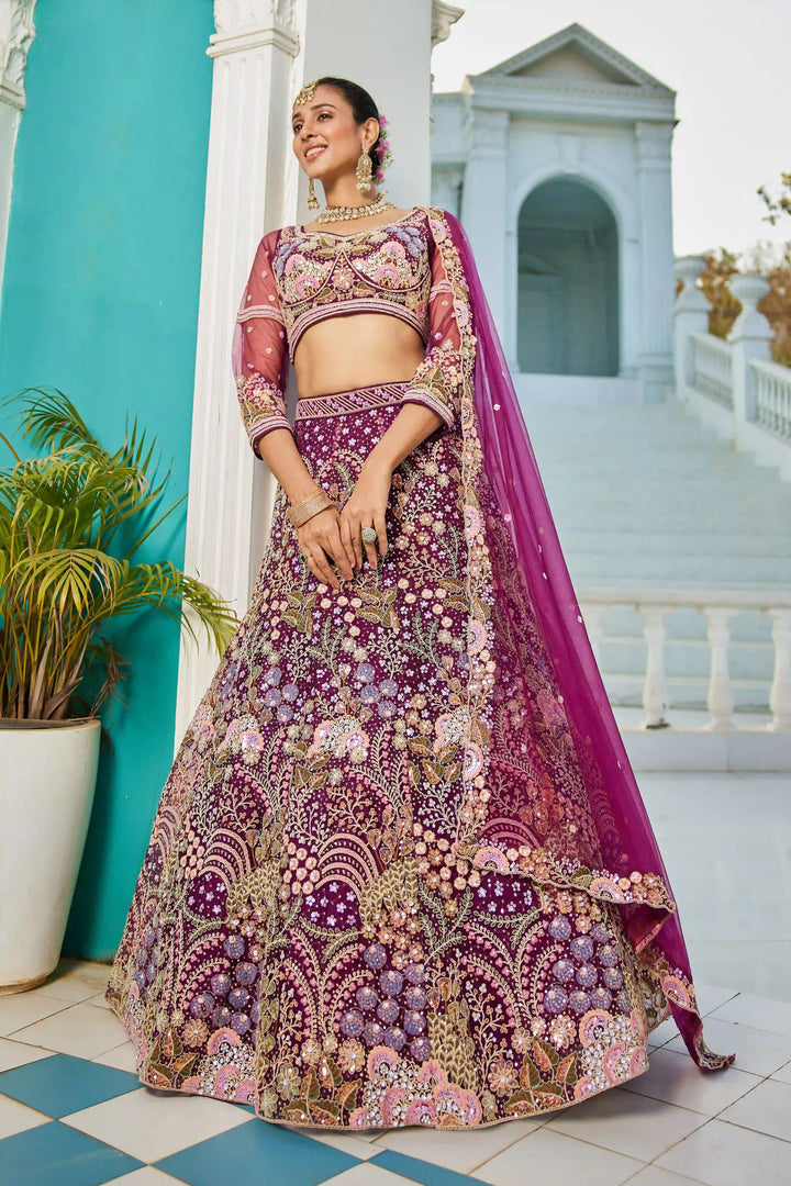 Glamorous Net Lehenga Choli | Designer Sequins & Thread Embroidery