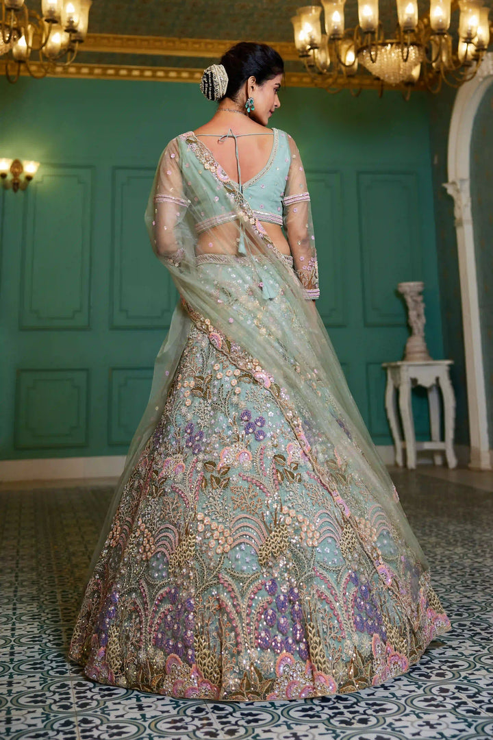 Glamorous Net Lehenga Choli | Designer Sequins & Thread Embroidery