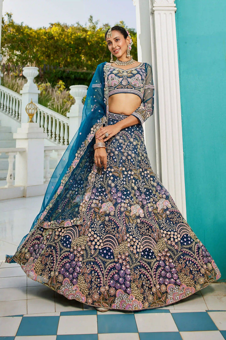 Glamorous Net Lehenga Choli | Designer Sequins & Thread Embroidery