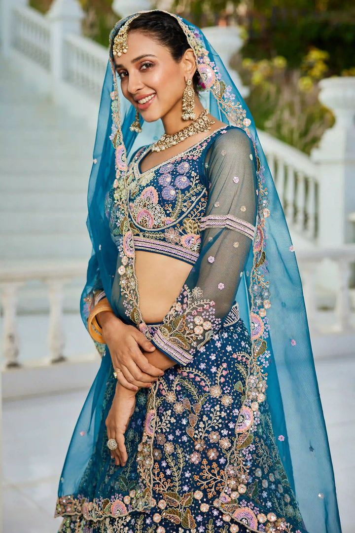 Glamorous Net Lehenga Choli | Designer Sequins & Thread Embroidery