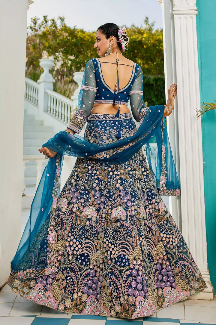 Glamorous Net Lehenga Choli | Designer Sequins & Thread Embroidery
