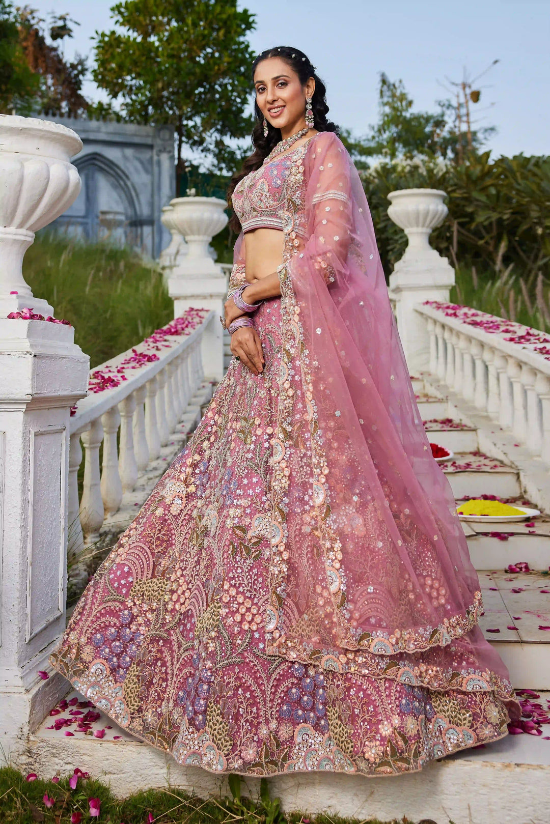 Glamorous Net Lehenga Choli | Designer Sequins & Thread Embroidery