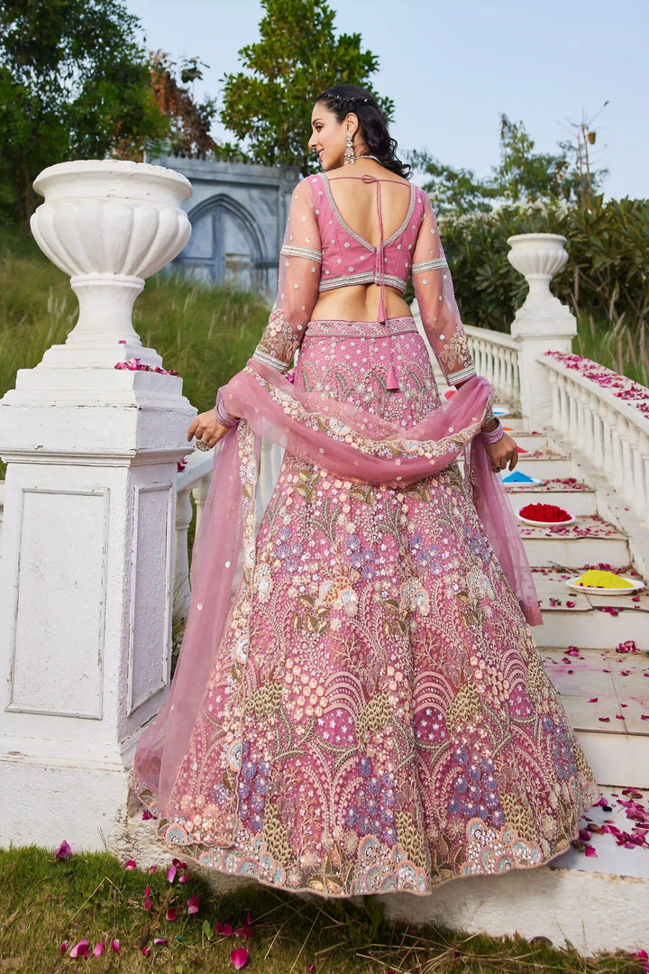 Glamorous Net Lehenga Choli | Designer Sequins & Thread Embroidery
