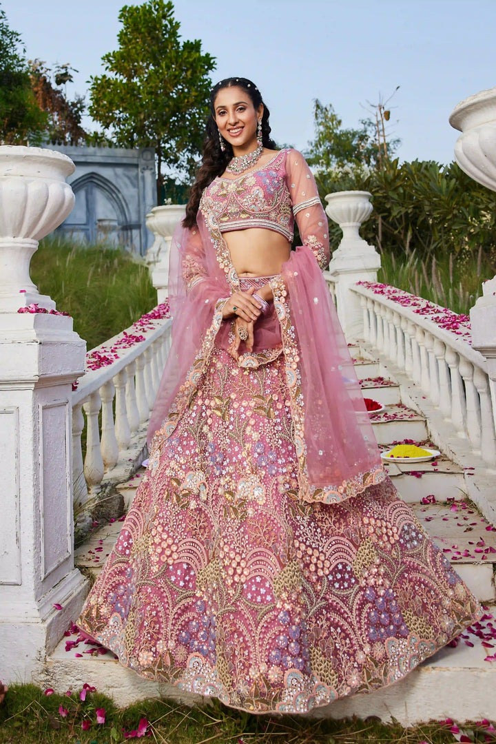 Glamorous Net Lehenga Choli | Designer Sequins & Thread Embroidery