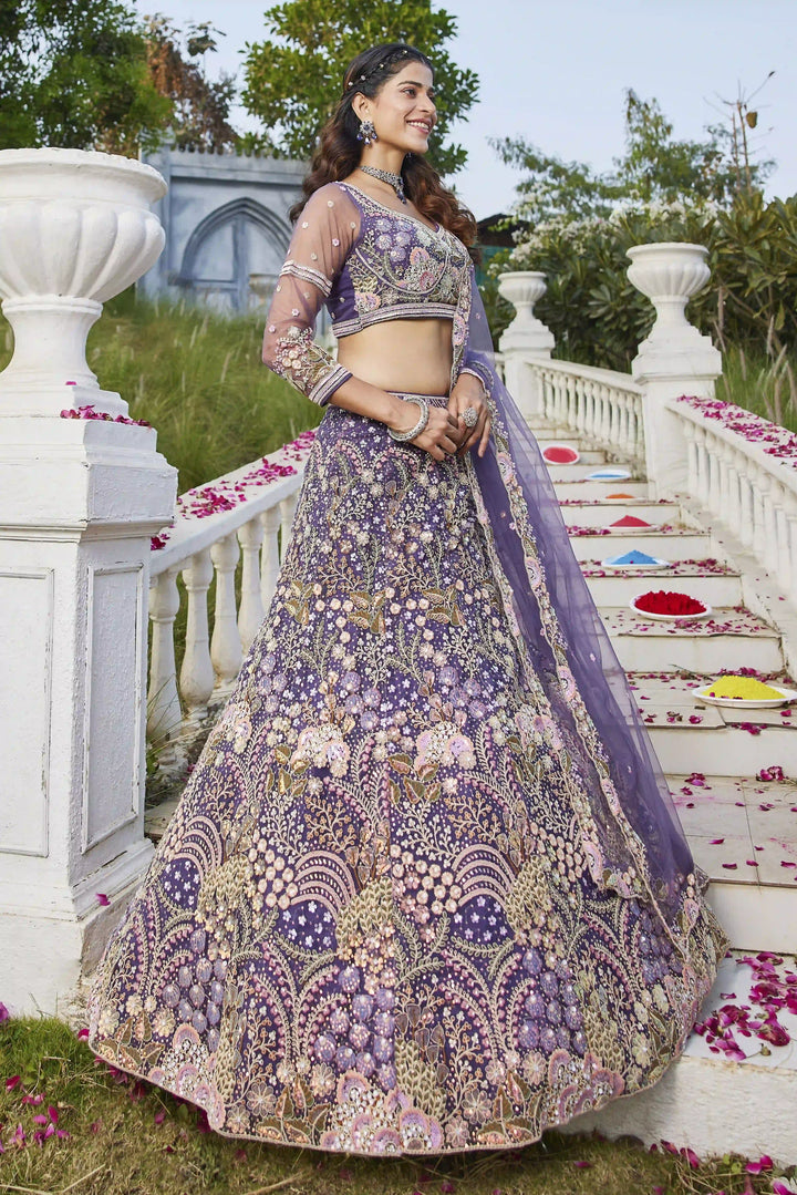 Glamorous Net Lehenga Choli | Designer Sequins & Thread Embroidery