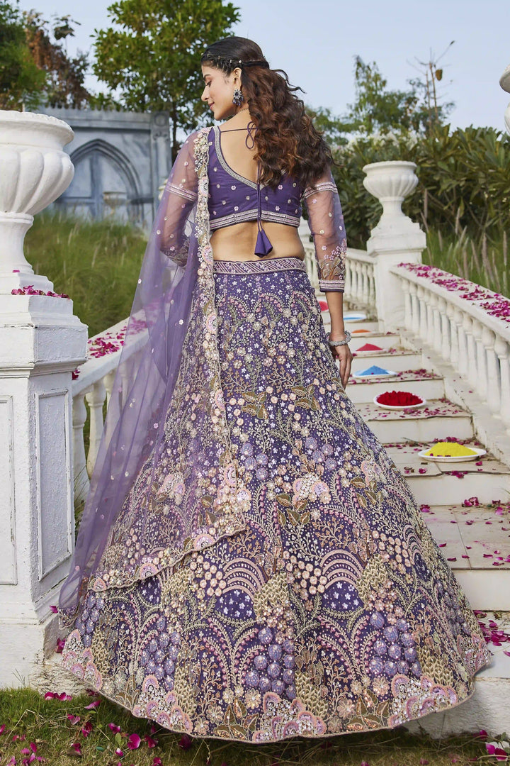 Glamorous Net Lehenga Choli | Designer Sequins & Thread Embroidery