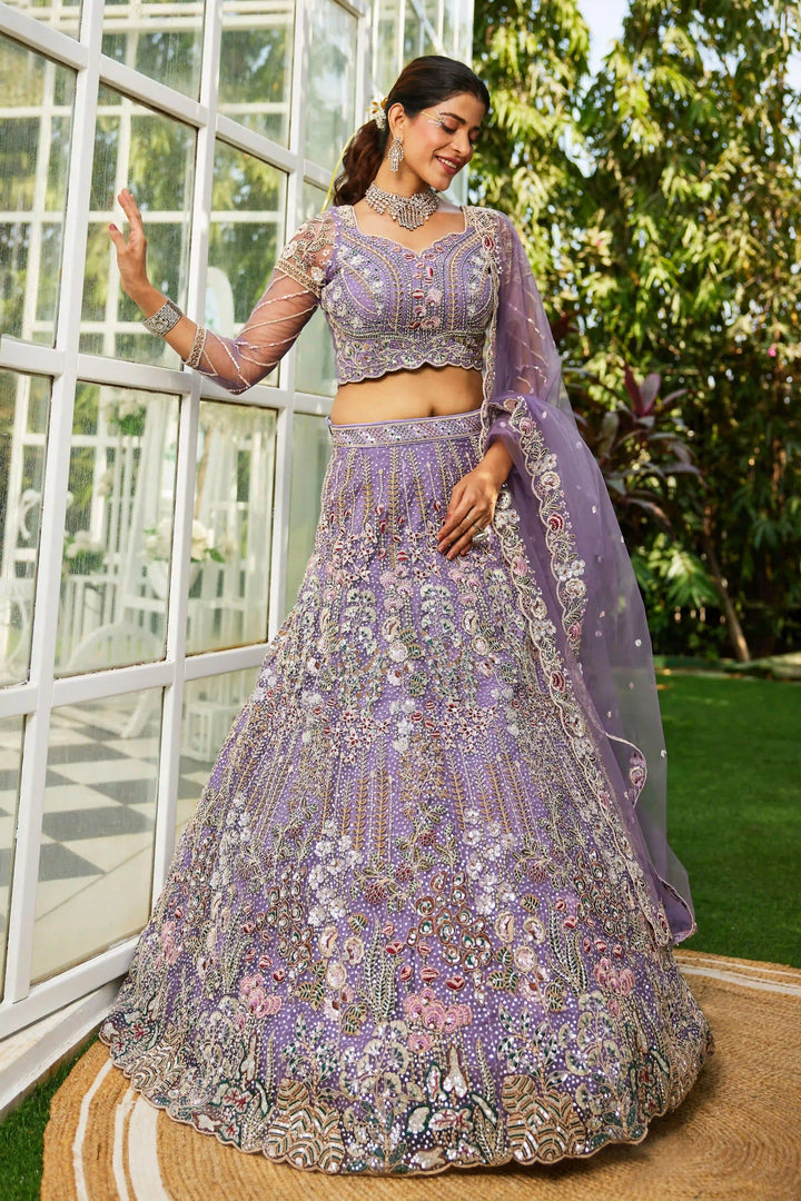 Exquisite Embroidered Lehenga | Net Fabric with Heavy Work Detailing