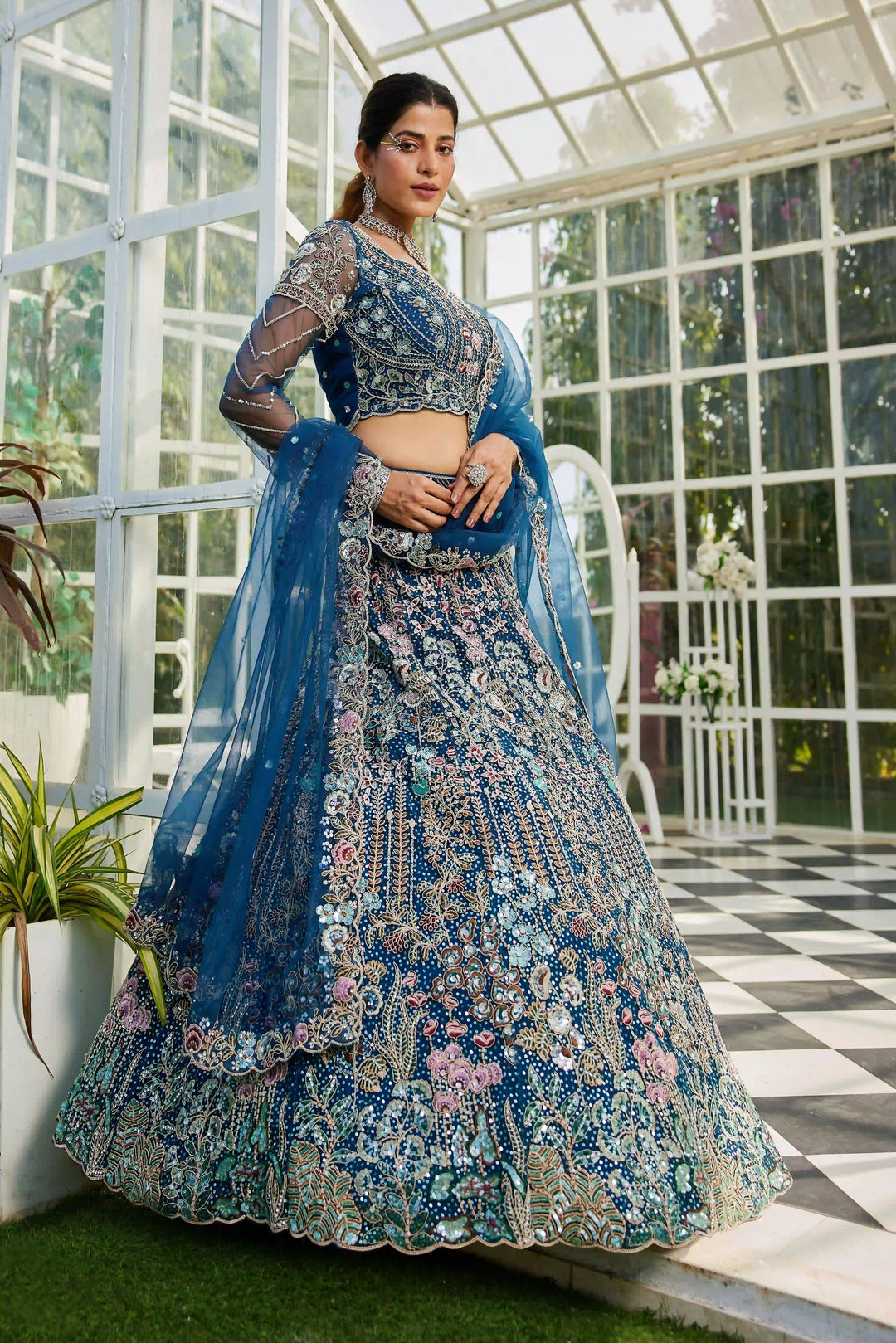 Exquisite Embroidered Lehenga | Net Fabric with Heavy Work Detailing