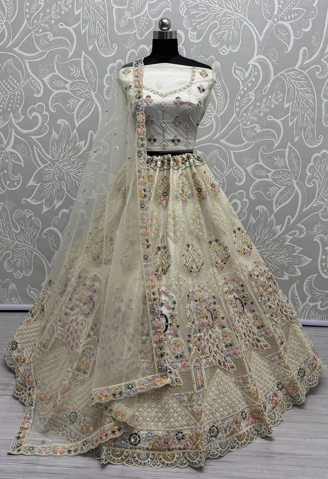 Designer Net Lehenga Choli | Dori & Zarkan Work Wedding & Festive Wear