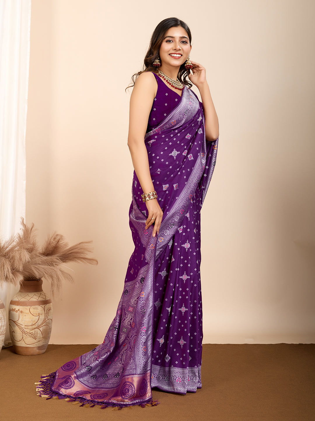 Designer Soft Silk Saree | Meenakari Work Festive & Wedding Wear