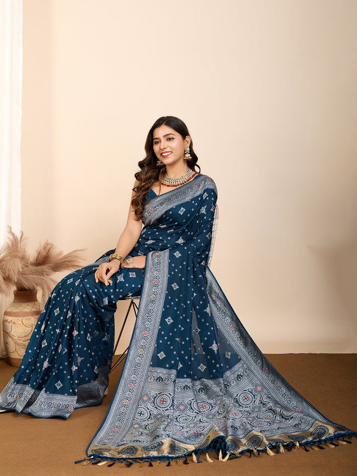 Designer Soft Silk Saree | Meenakari Work Festive & Wedding Wear