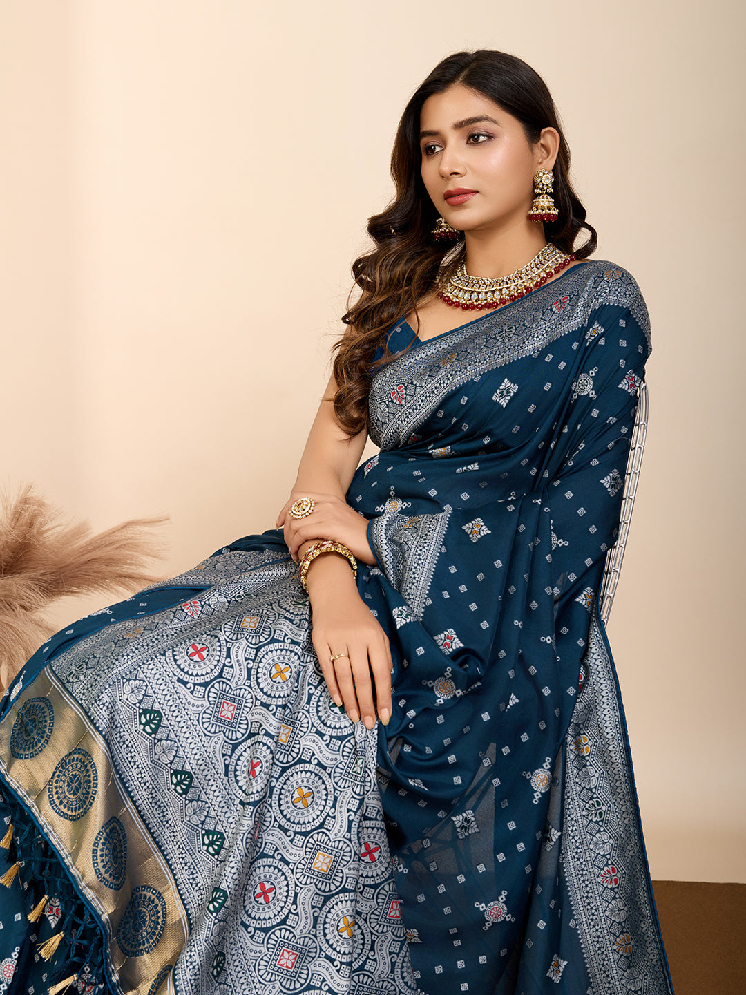 Designer Soft Silk Saree | Meenakari Work Festive & Wedding Wear