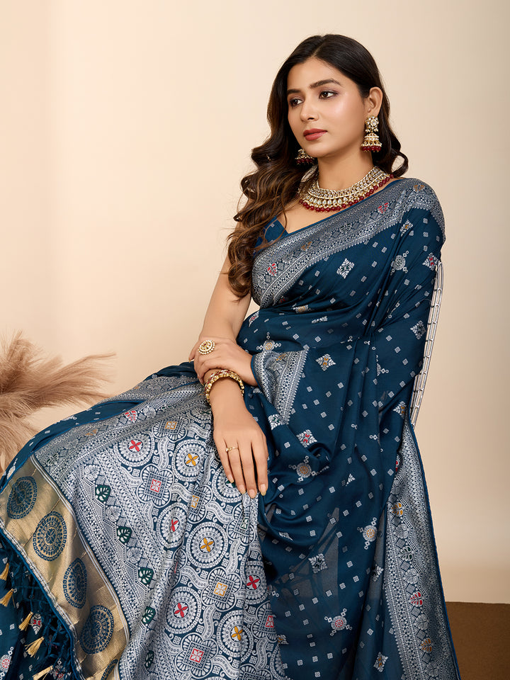 Designer Soft Silk Saree | Meenakari Work Festive & Wedding Wear