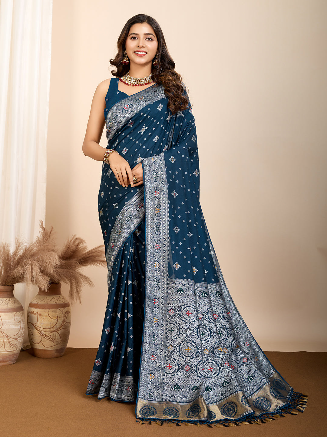 Designer Soft Silk Saree | Meenakari Work Festive & Wedding Wear