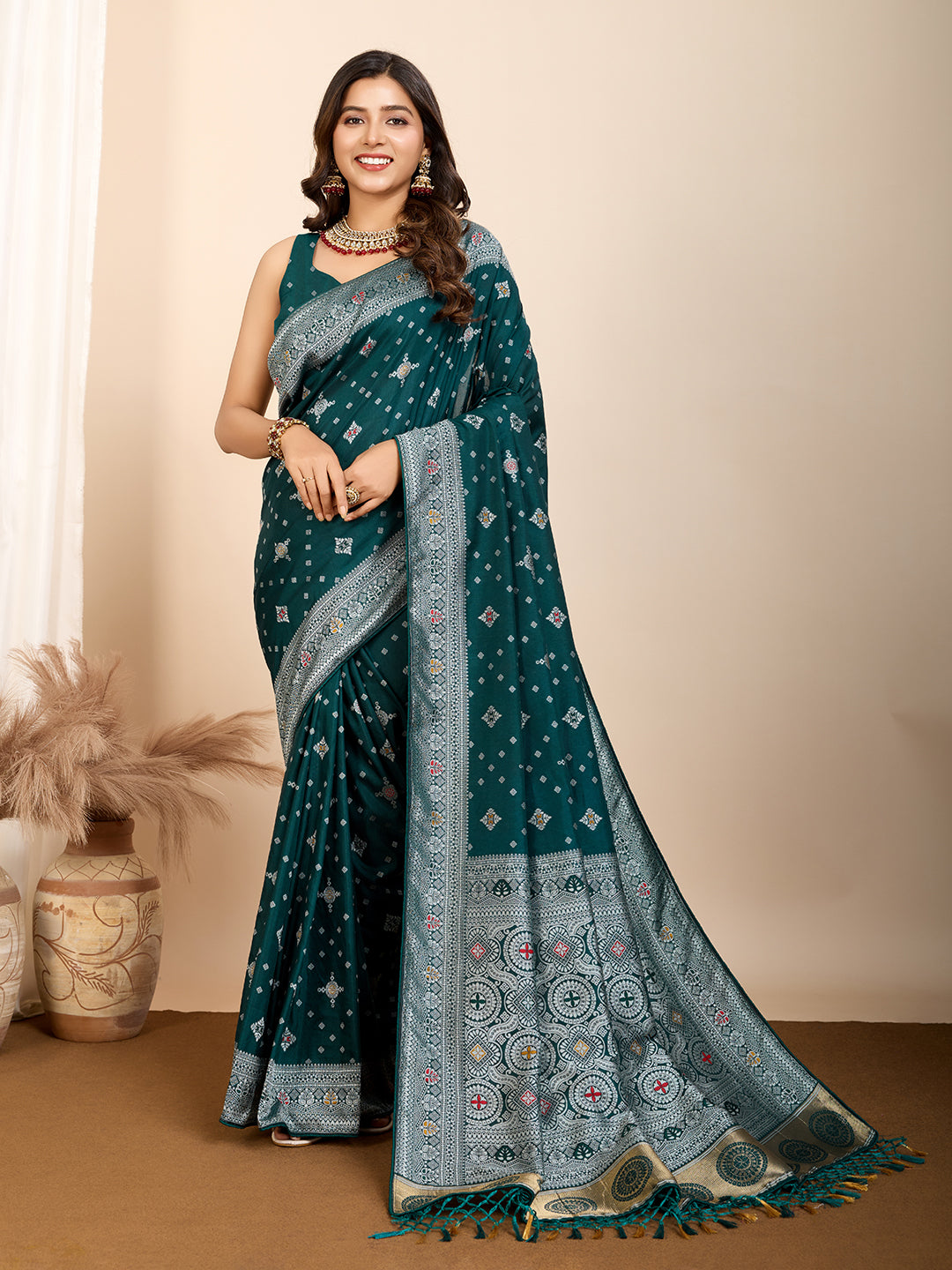 Designer Soft Silk Saree | Meenakari Work Festive & Wedding Wear