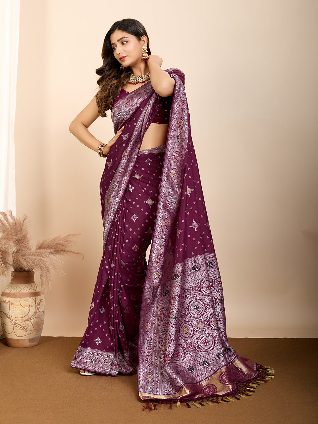 Designer Soft Silk Saree | Meenakari Work Festive & Wedding Wear