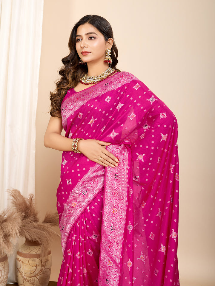 Designer Soft Silk Saree | Meenakari Work Festive & Wedding Wear