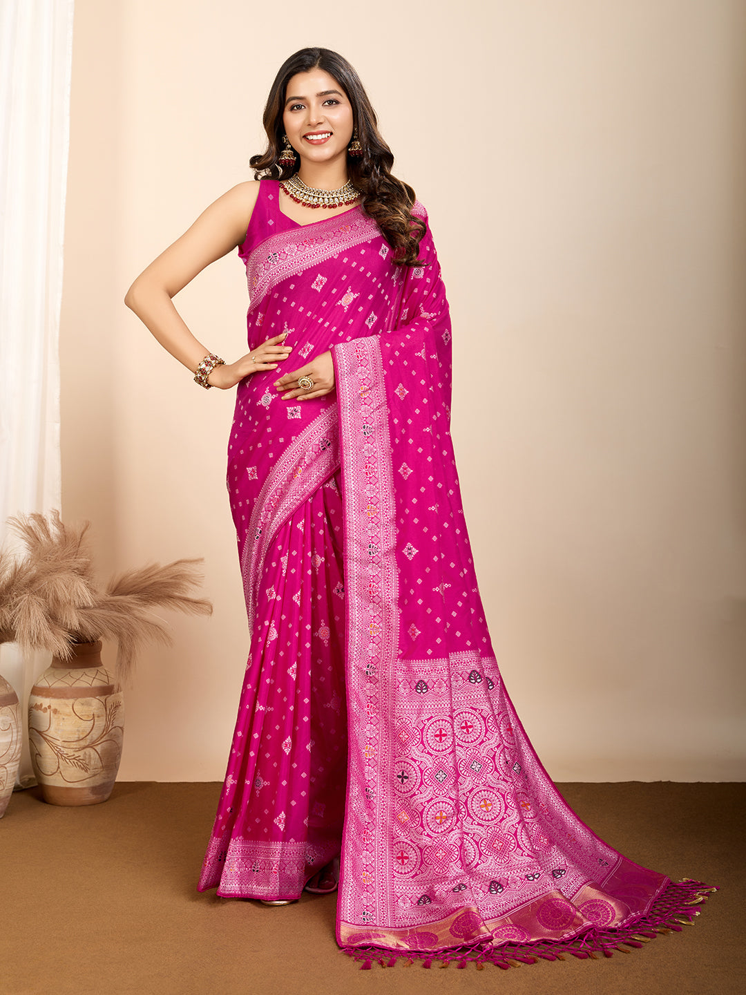 Designer Soft Silk Saree | Meenakari Work Festive & Wedding Wear