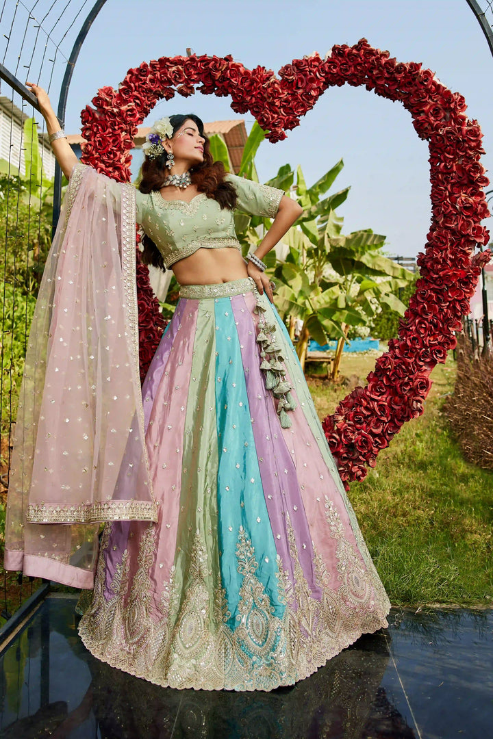 Multicolor Organza Lehenga Choli | Embroidery Design Festive Wear