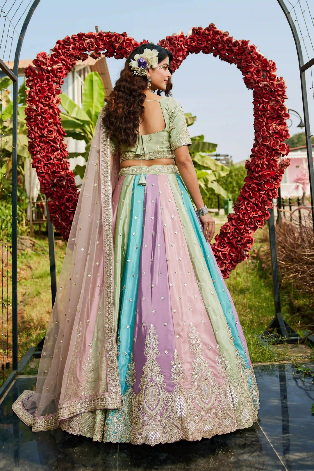 Multicolor Organza Lehenga Choli | Embroidery Design Festive Wear