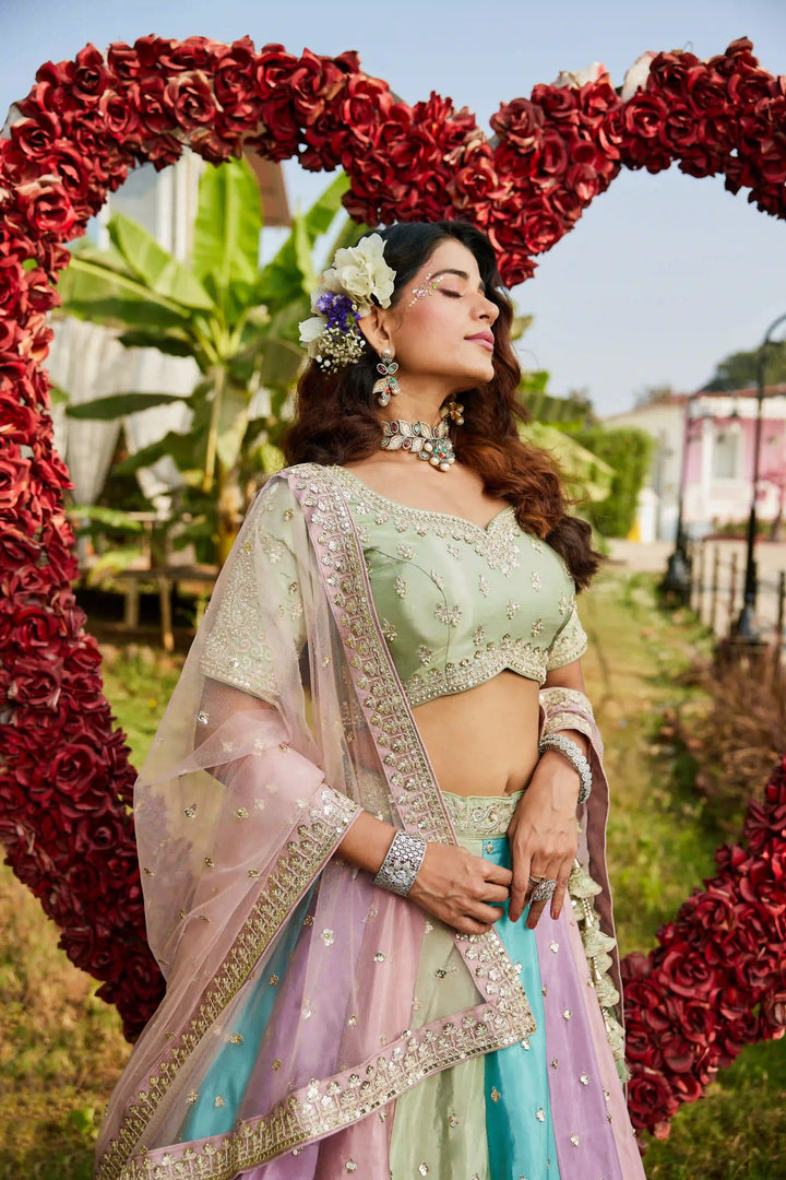 Multicolor Organza Lehenga Choli | Embroidery Design Festive Wear