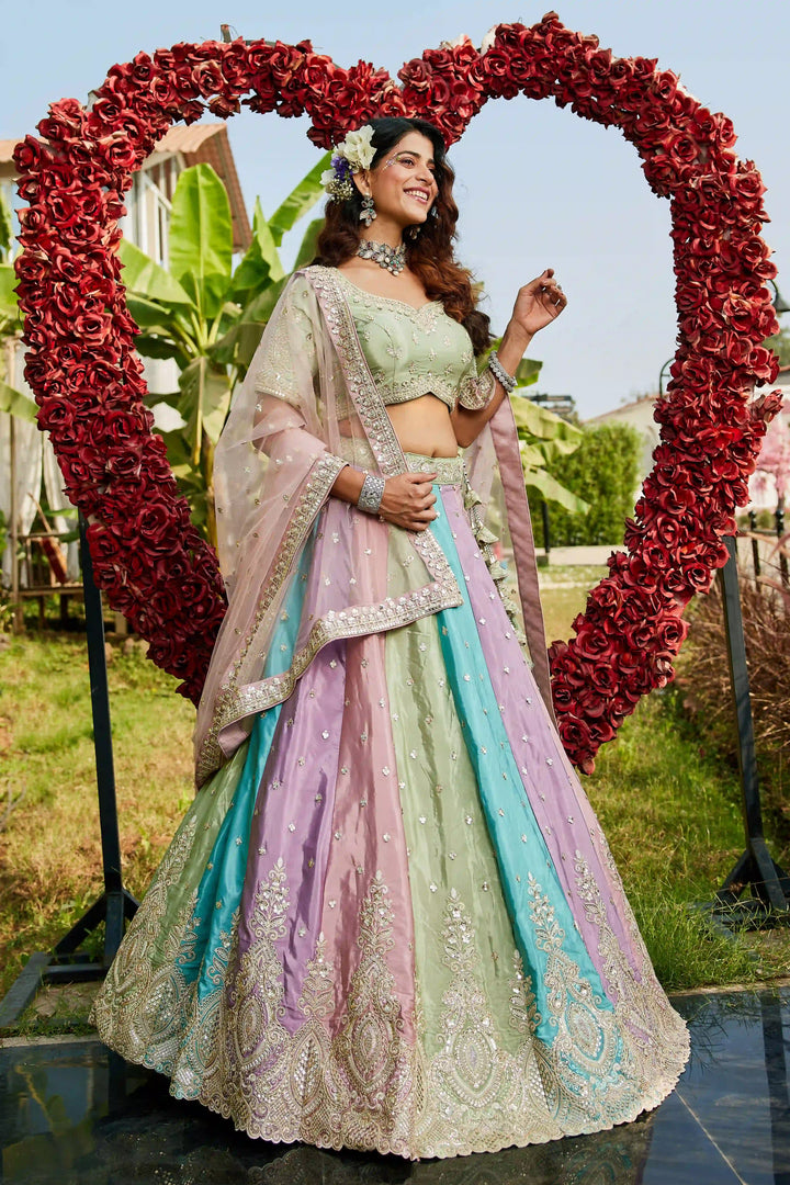 Multicolor Organza Lehenga Choli | Embroidery Design Festive Wear
