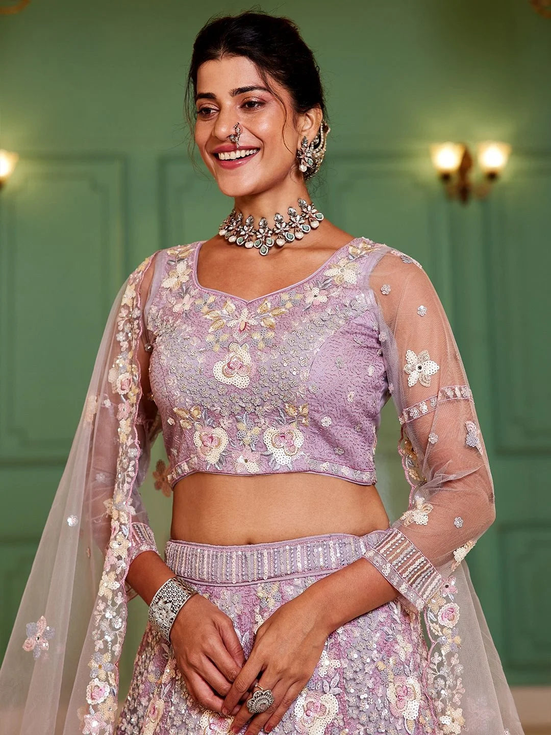 Stylish Lehenga Choli Set | Thread & Sequins Embroidery Wedding Attire
