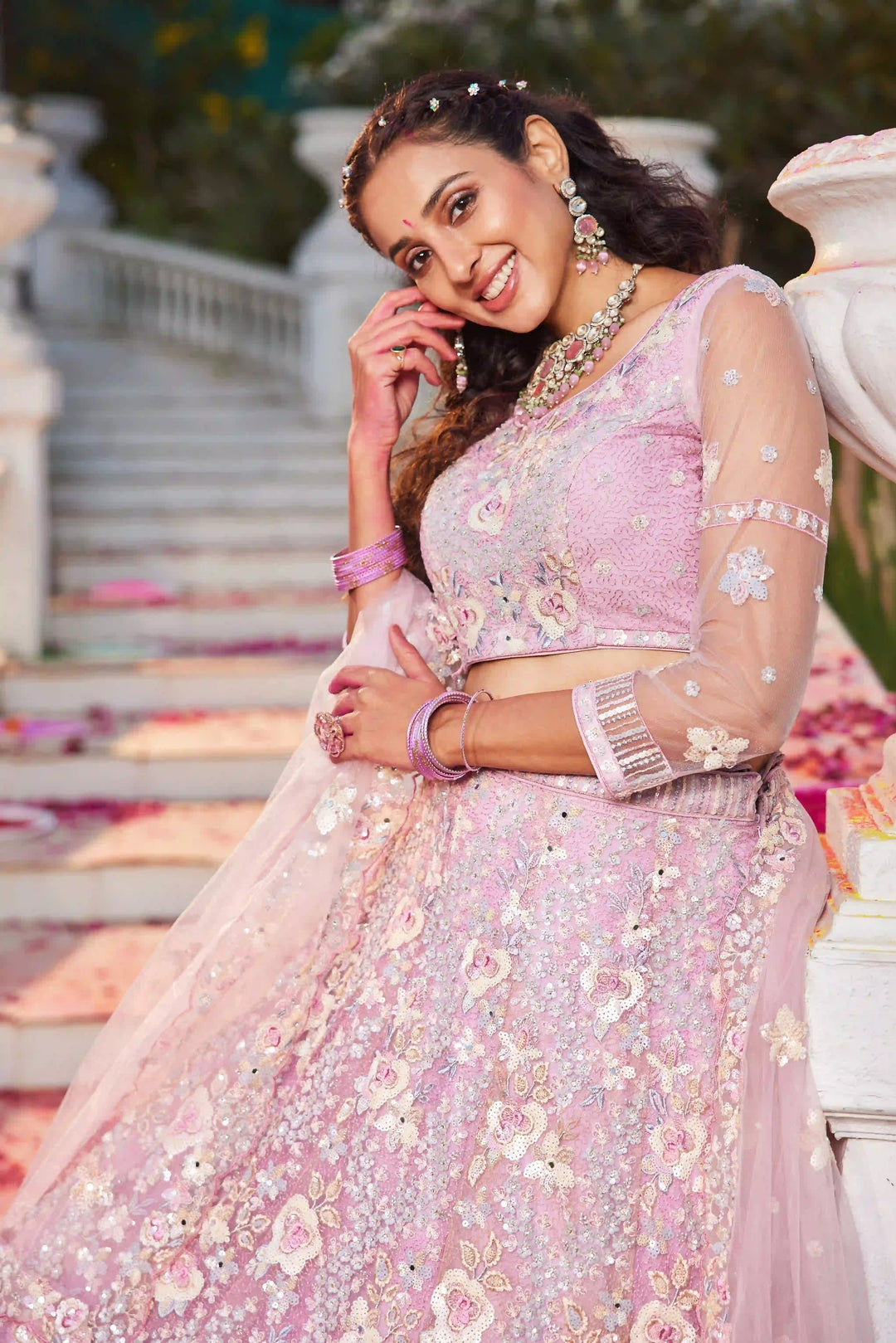 Stylish Lehenga Choli Set | Thread & Sequins Embroidery Wedding Attire