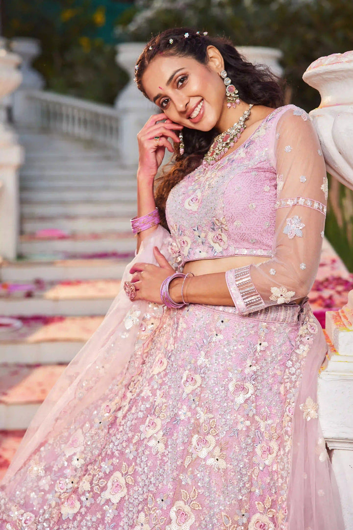 Stylish Lehenga Choli Set | Thread & Sequins Embroidery Wedding Attire
