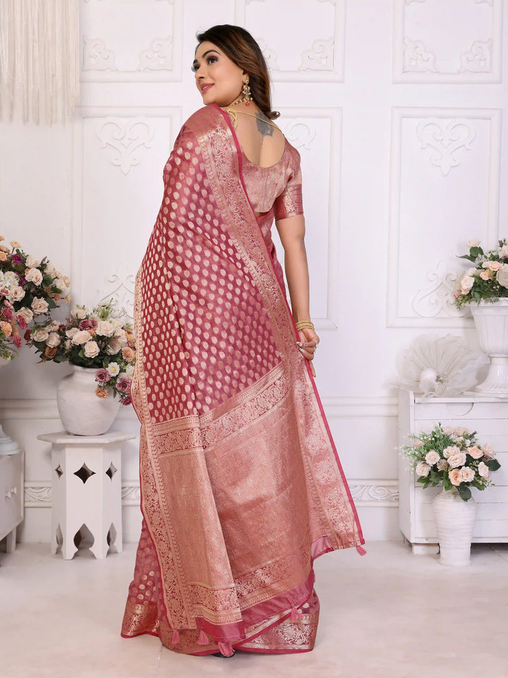 Designer Organza Saree | Gold Jari Weaving Lightweight & Festive Look
