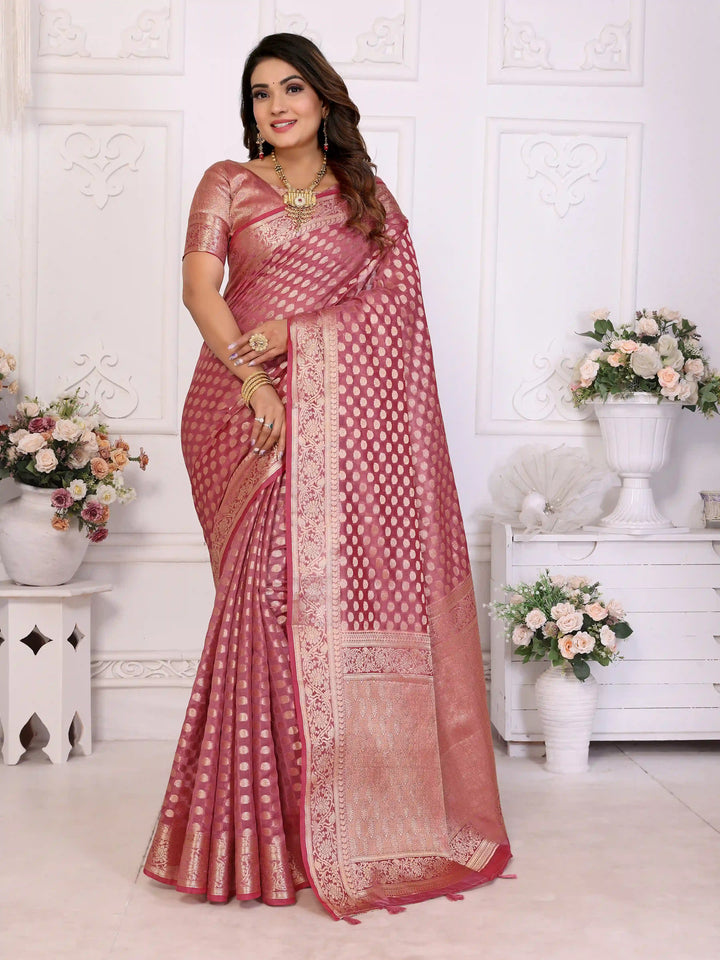 Designer Organza Saree | Gold Jari Weaving Lightweight & Festive Look