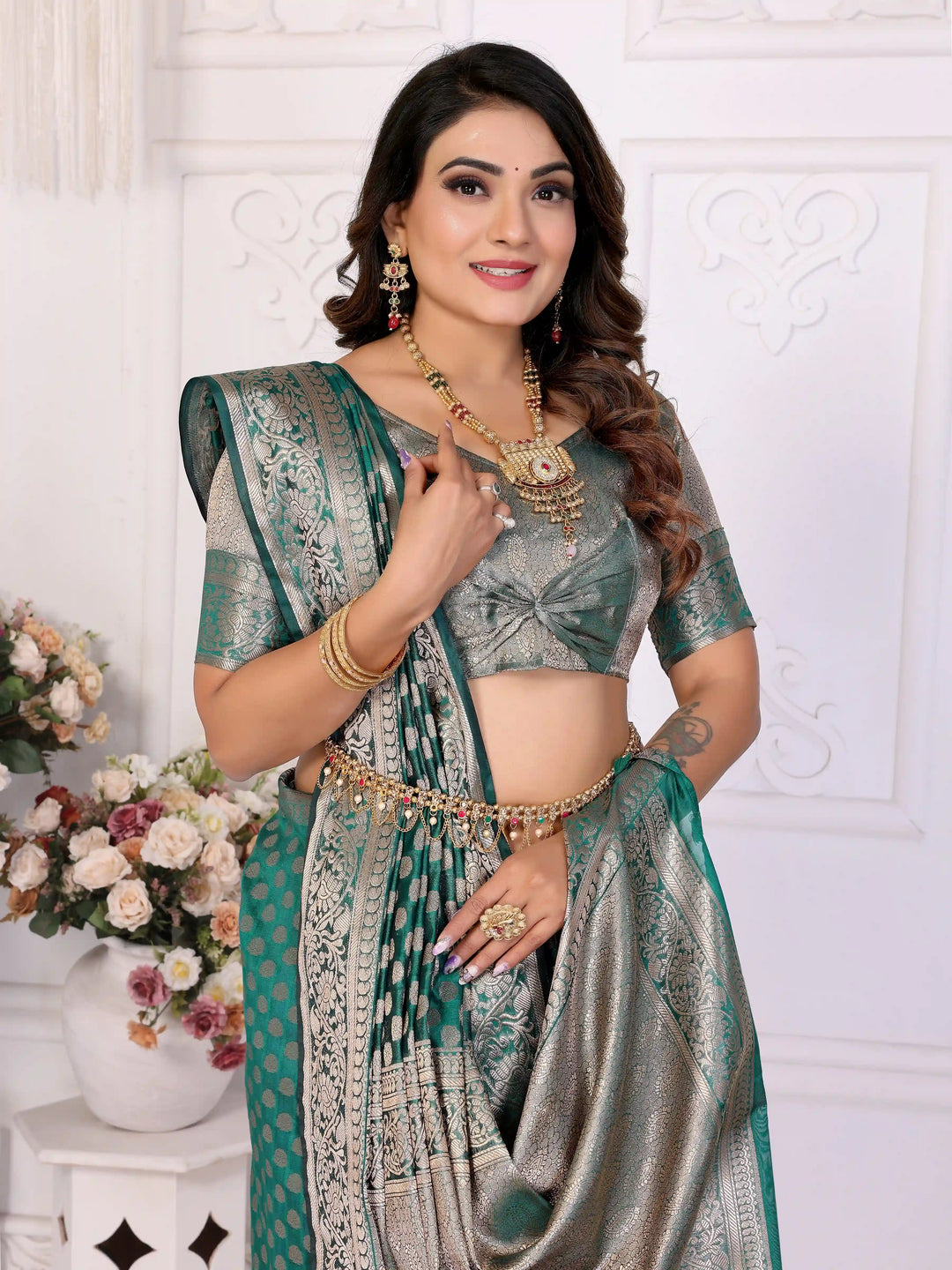 Designer Organza Saree | Gold Jari Weaving Lightweight & Festive Look