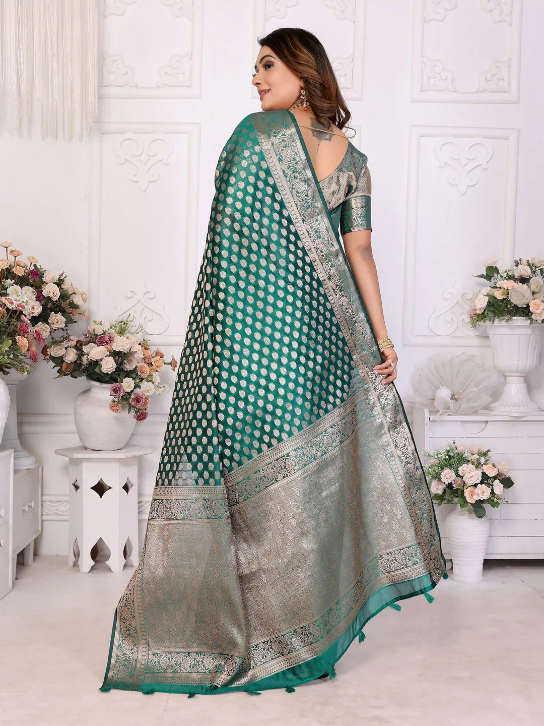 Designer Organza Saree | Gold Jari Weaving Lightweight & Festive Look