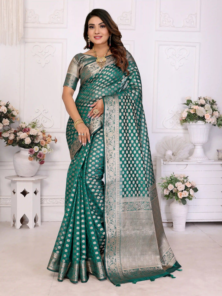 Designer Organza Saree | Gold Jari Weaving Lightweight & Festive Look