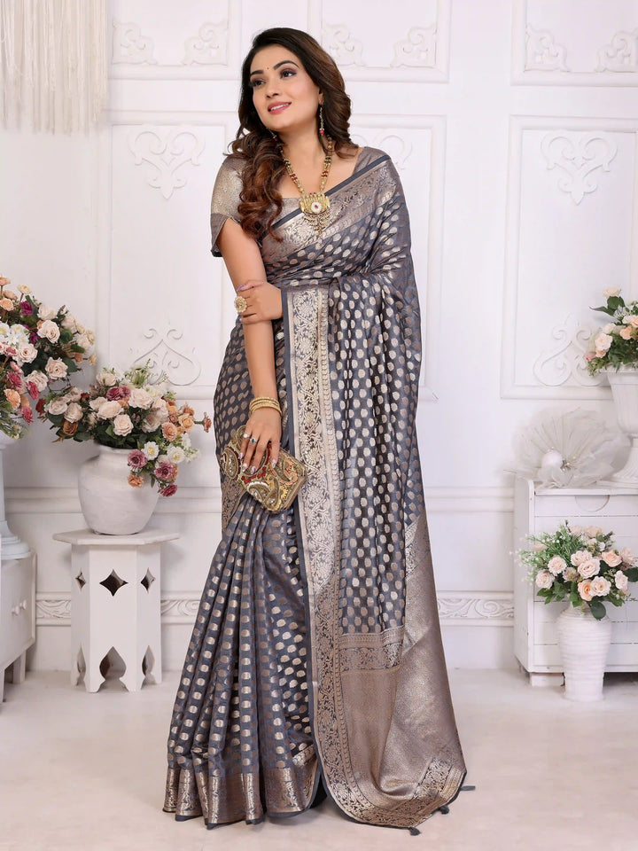 Designer Organza Saree | Gold Jari Weaving Lightweight & Festive Look